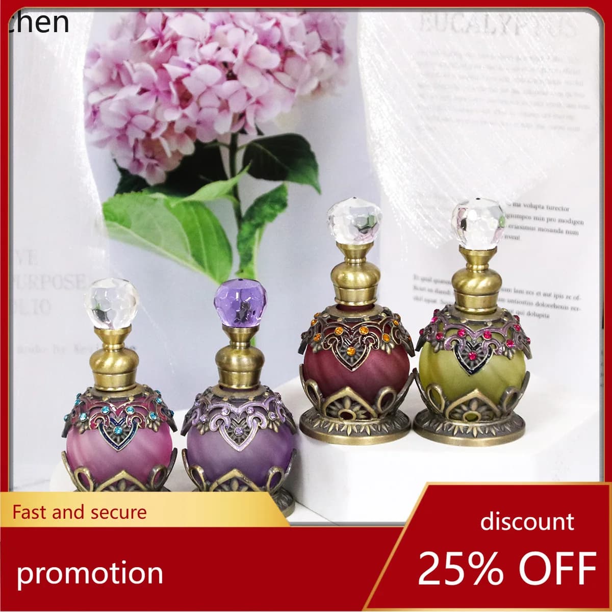 YFY  retro line art diamond-inlaid perfume empty bottle high-end essential oil empty glass bottle