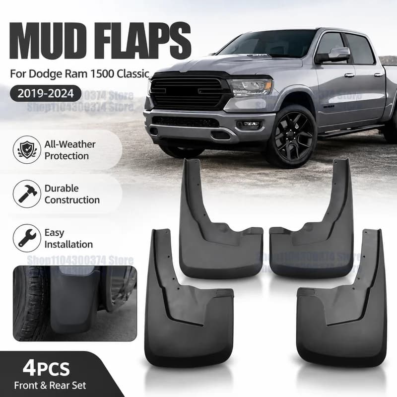 For Dodge Ram 1500 Classic 2019-2024 All-Weather Mud Guard Flap Set Dirty Splash Guard Fender Flares Front Rear Accessories