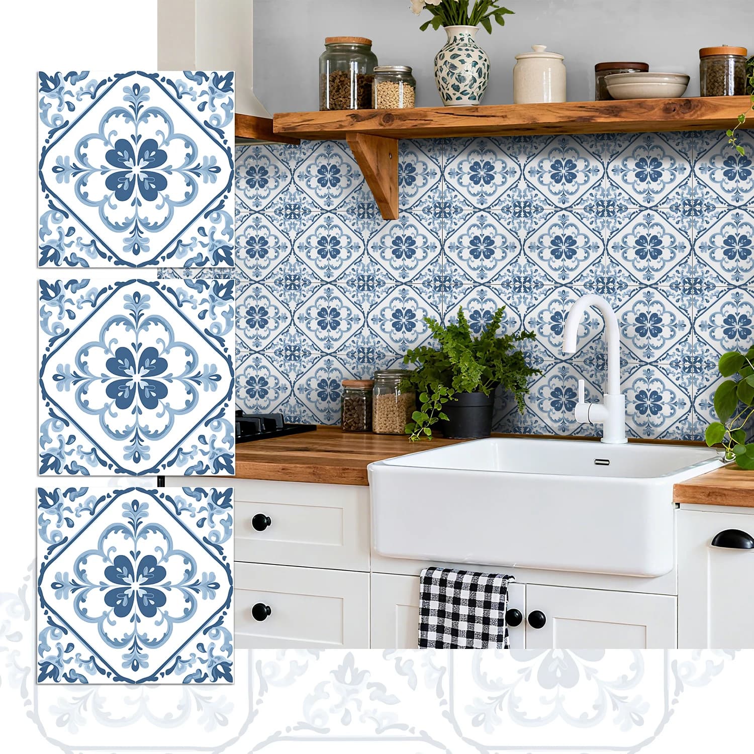 Stickers muraux bohème tuiles autocollantes décoration murale, cuisine, résistant à l'usure, décoration intérieure 36 pièces