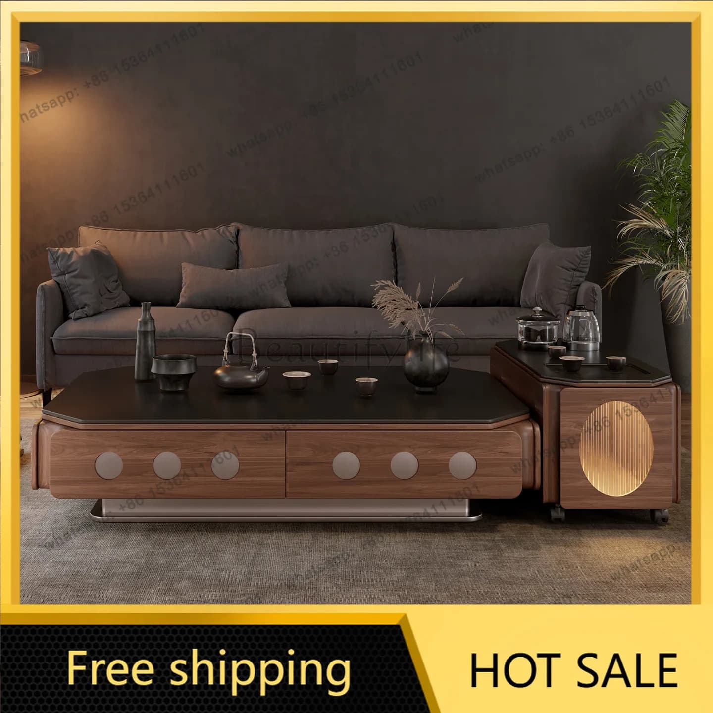 XX. Medieval solid wood coffee table mobile small coffee table living room tea table