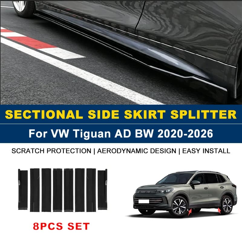 2.2m Sectional Side Skirt Extension Lips Side Spoiler, Car Exterior Modified Upgrade Kit For Volkswagen Tiguan AD BW 2020-2026