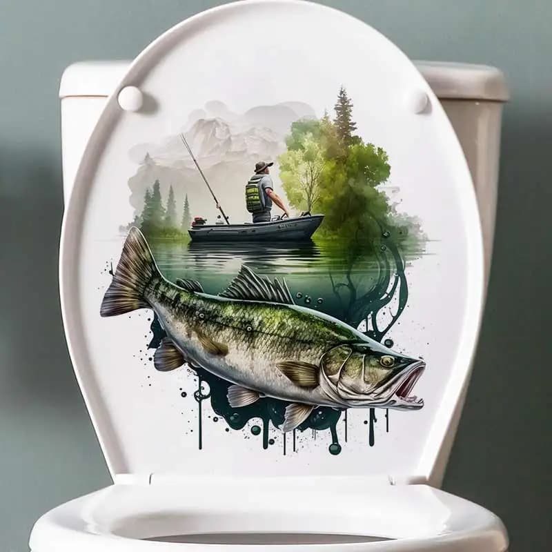 Beautiful Fishing Wall Sticker Apply for Wall, Door, Cabinet, Window, Car Decoration, Vinyl Bass Fish Waterproof Decals M1408