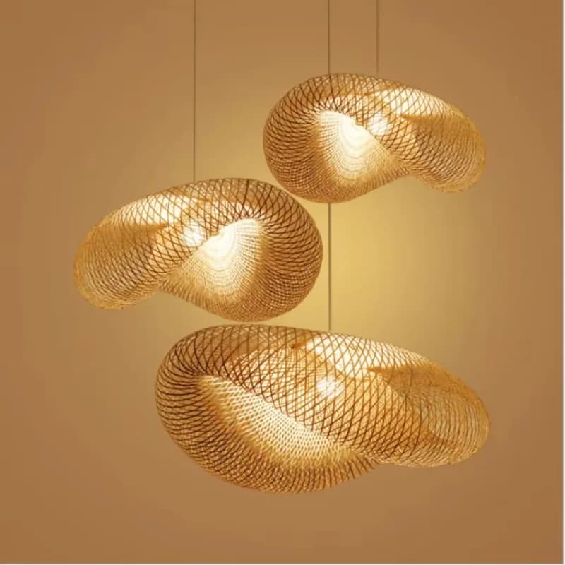 Rattan chandelier Kitchen bamboo lampshade Hand woven lighting Wooden decoration Modern ceiling lamps