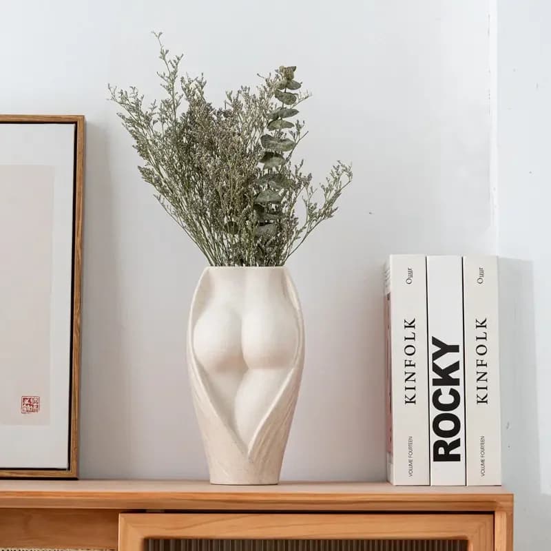 Boho Body Form Ceramic Vase Sculpted Matte Textured Tabletop Decor Flower Vase Modern Living Room Bedroom Unique Art home decor