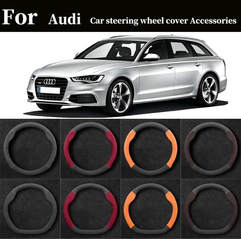 For Audi S3 S4 S5 S6 RS3 RS4 RS5 Q2 Q3 Q5 Q7 Q8 SQ5 TT A3 A4 A5 A6 A7 A8 Car Anti-slip Suede Carbon Fiber Steering Wheel Cover