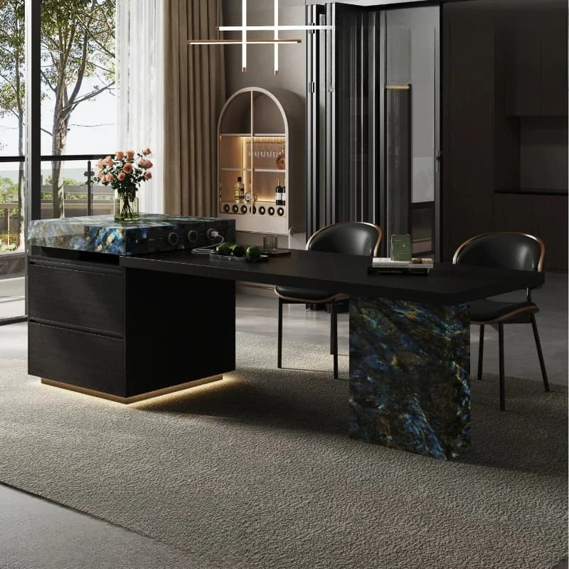 YJQ  light luxury island dining table integrated retractable luxury stone rock slab guide table restaurant small apartment