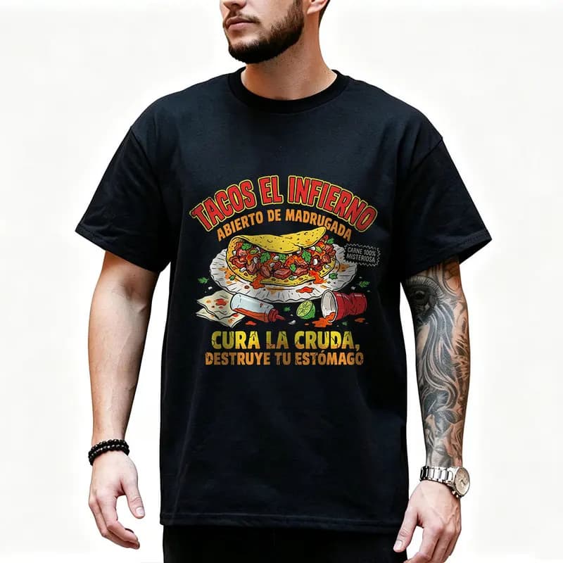 Half-eaten taco Mexican Street Food Graphic T Shirt 0912 Retro Dark Humor Mexican Culture Halloween Alternative Art Tee