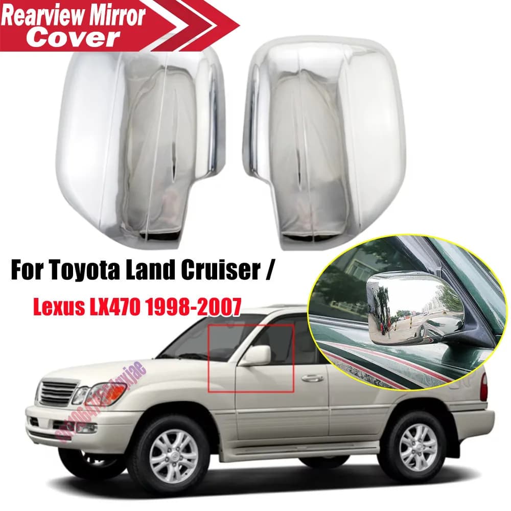 For Toyota Land Cruiser 1998-2007 ABS Chrome Car Rearview Side Mirror Cover Wing Cap Exterior Door Trim Adhesive Sticker