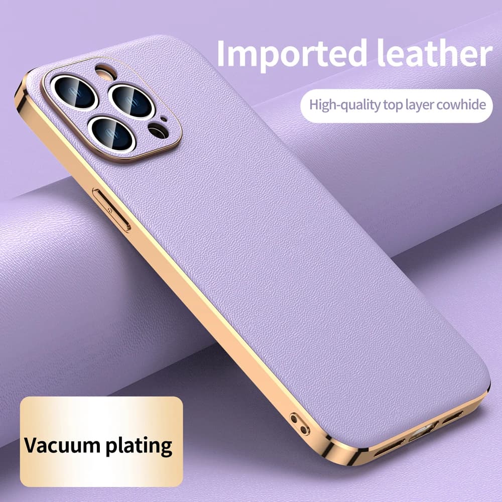 Genuine Cowhide Leather Phone Case for iPhone 17 16 15 14 12 13 Pro Max Air 14 Plus Luxury Shockproof Lens Protection Cover