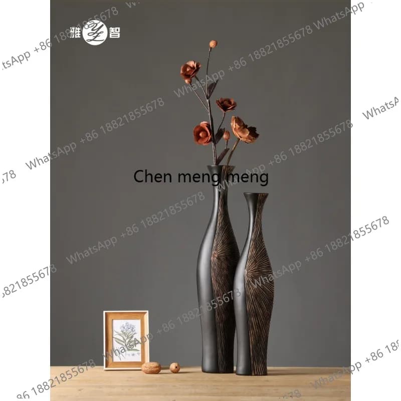 Vintage black vase ornament living room dried flower art entrance resin new Chinese decoration