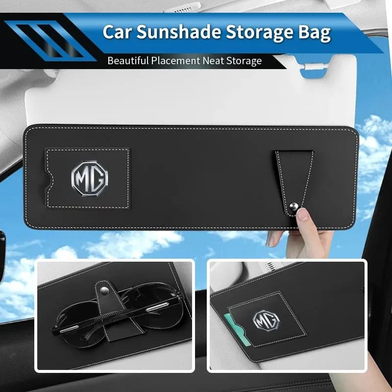 Car Sun Visor Extender Visor Mounted Organizer Tray Glasses Card Holder Leather For MG ZS MG4 EV HS MG3 MG5 EV Marvel R MG ONE
