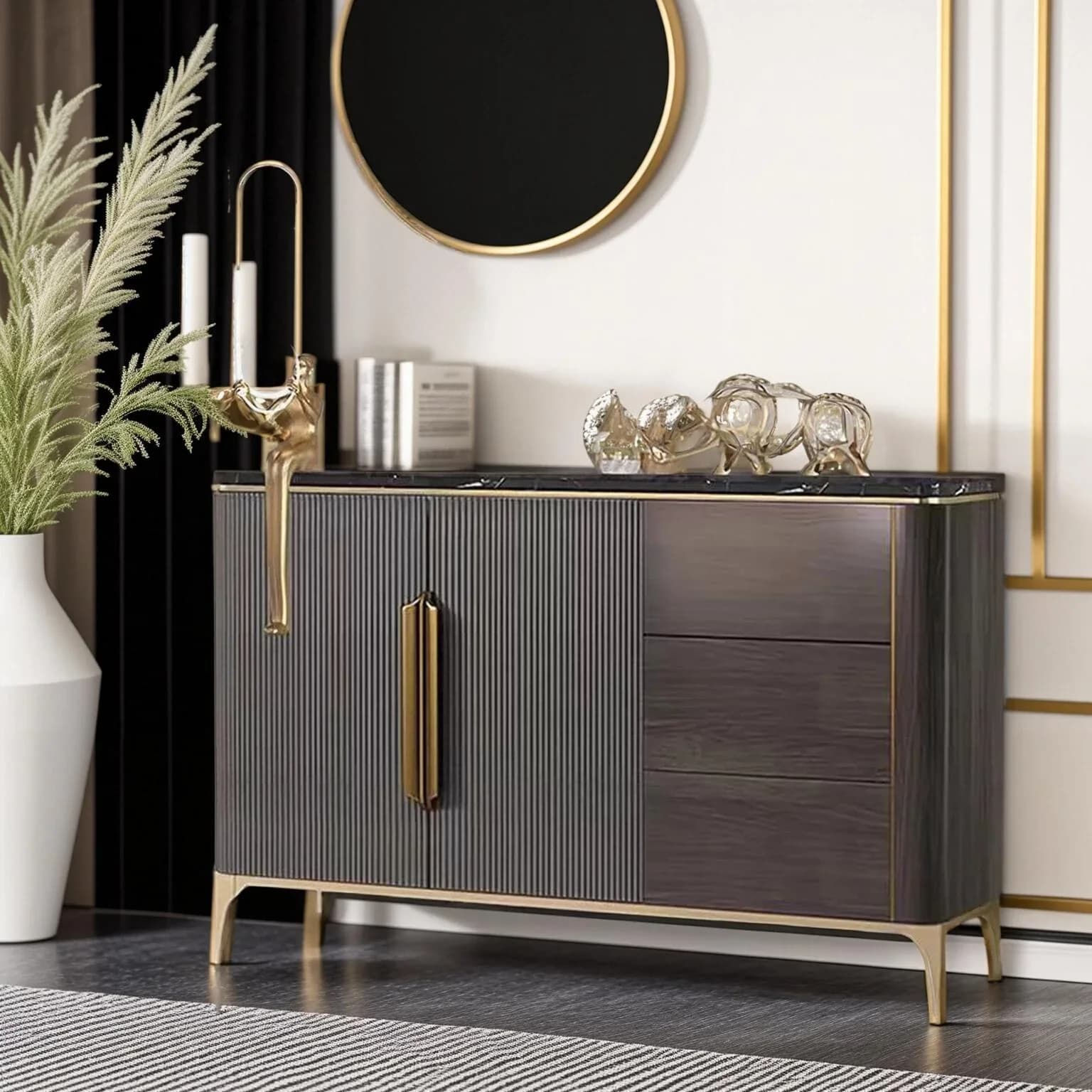 LYN modern dining side simple solid wood marble home wall living room locker decoration