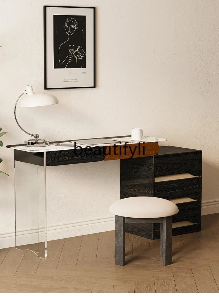Vintage Style Solid Wood Dressing Table Minimalist Home Bedroom Acrylic Makeup Table Rock Slab Desk