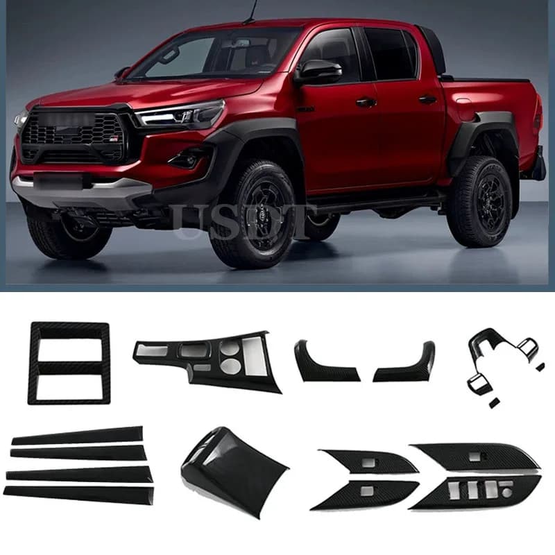 Carbon Fiber Look Car Interior Cover Trim Panel Fit for Toyota Hilux 2021 2022 2023 2024 2025 Carbon Fiber Overlay Parts
