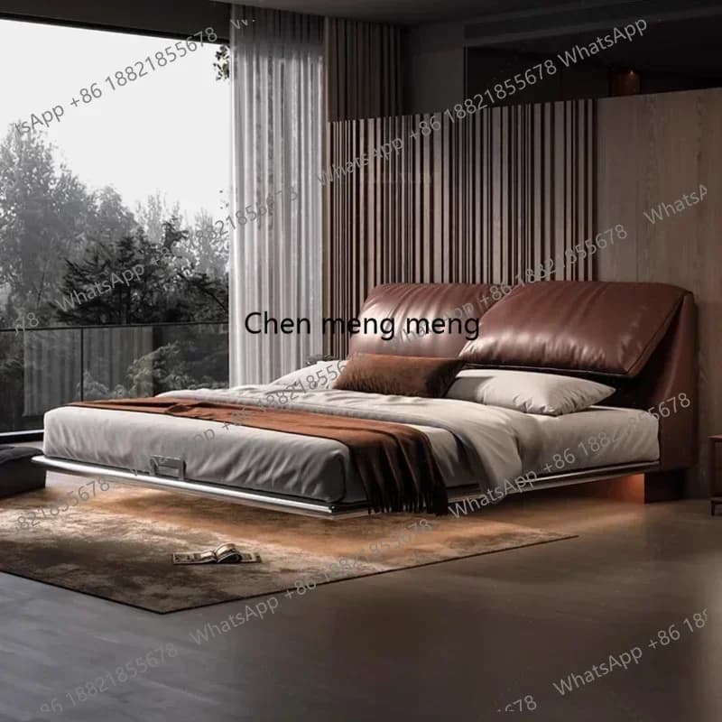 N138  Double Bed Luxury Double Bed Modern Adults Design Queen Loft Bases Frames Bedroom Furniture Soft Leather