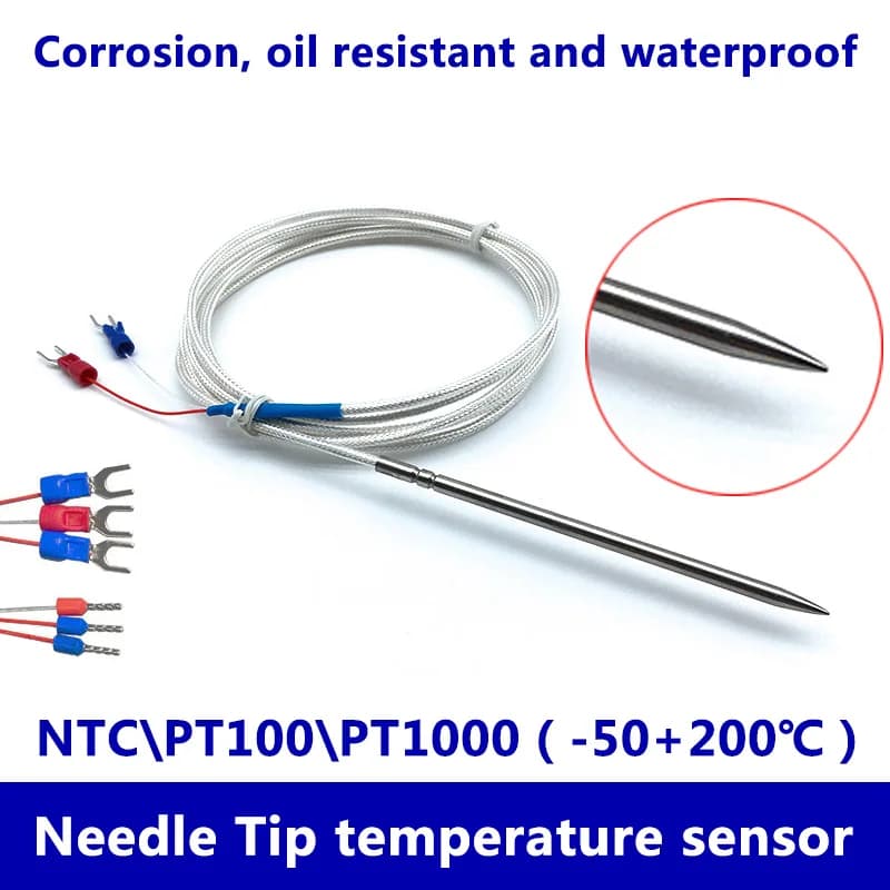 NTC\PT100\PT1000 Class A Temperature Sensor 4X100mm Needle Tip Wire Shielded Cable 1-8m Meter Food Grade Stainless Steel SUS304