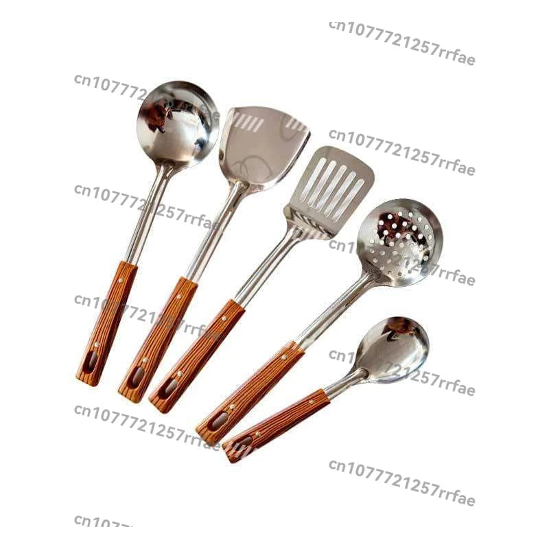 Eco-Friendly Kitchen Cookware Set Wood Grain Stainless Steel Spoon and Soup Spoon Cutlery Set for Daily Cooking