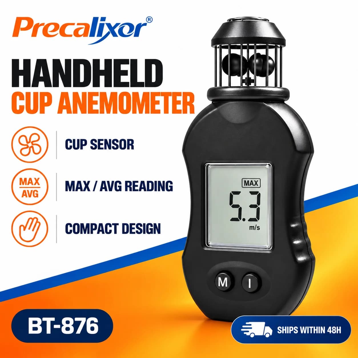 Mini 360° Cup Anemometer Handheld Wind Speed Meter 0.7-42m/s with Compass Portable Wind Gauge for Sailing Hunting Drone Outdoor