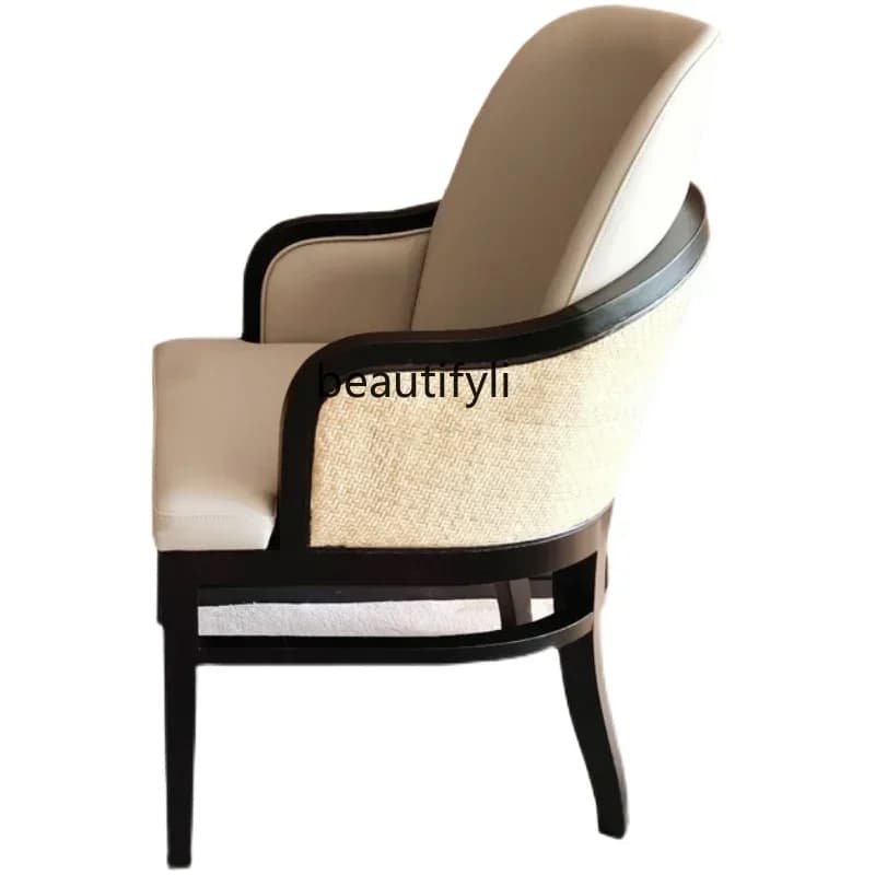 Q181  Rattan Chair Solid Wood Dining Chair Home Backrest Light Luxury and Simplicity Modern New Chinese Style Desk Chair