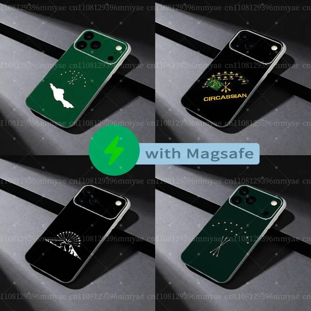 Adygea Circassian Flag For Magsafe Magnetic Wireless Charge Case For iPhone 11,12,13,14,15,16,17,18 Air Pro Max Plus Cover