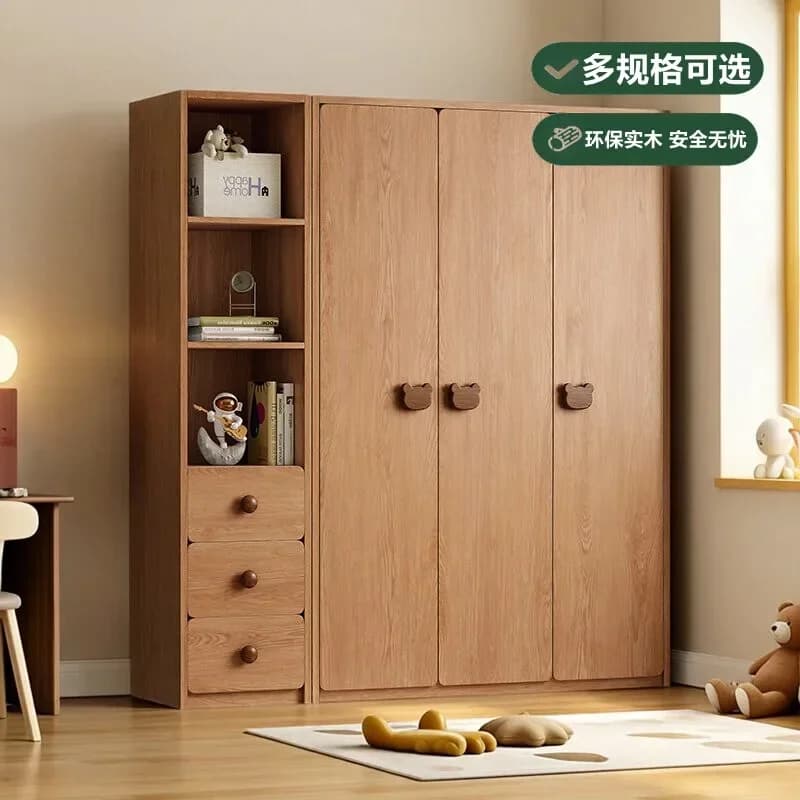 All Solid Wood Wardrobe Oak Storage Cabinet Combination Household Bedroom Multi-functional Wardrobex14