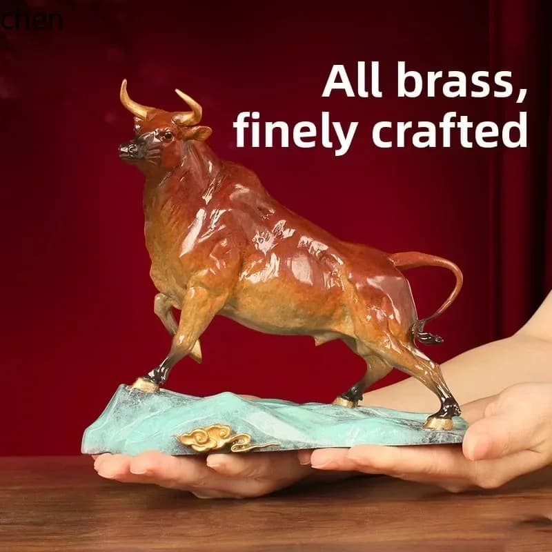 bj-a  Chinese Style Brass Ox Ornament Colored Copper Ox Craft Ornament Home Entrance Decoration Opening Gift