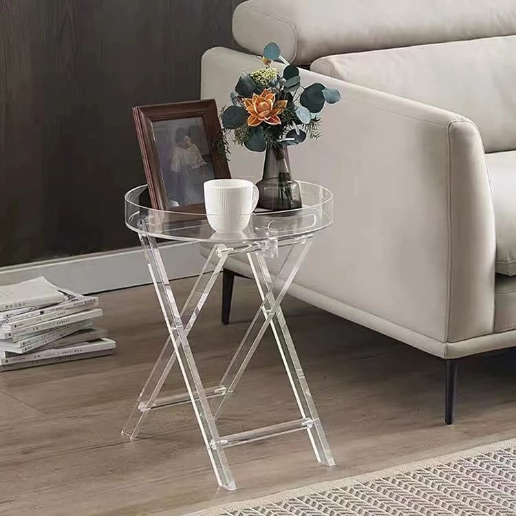 ！@High Transparent Acrylic Coffee Table Round Desktop Living Room Sofa Side Table Balcony Small Coffee Table