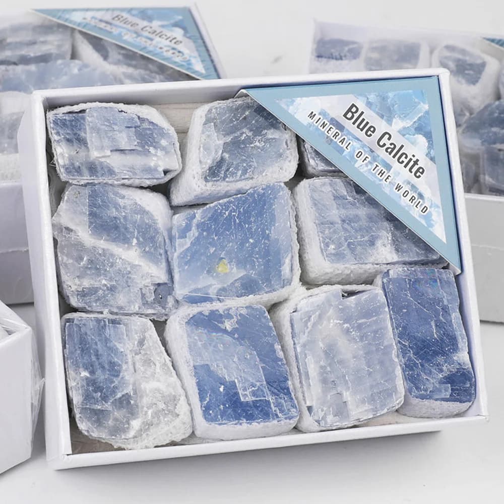 Natural Blue Calcite Gift Box Raw Celestite Crystals Rock Mineral Specimen  Reiki Healing Home Office Decoration