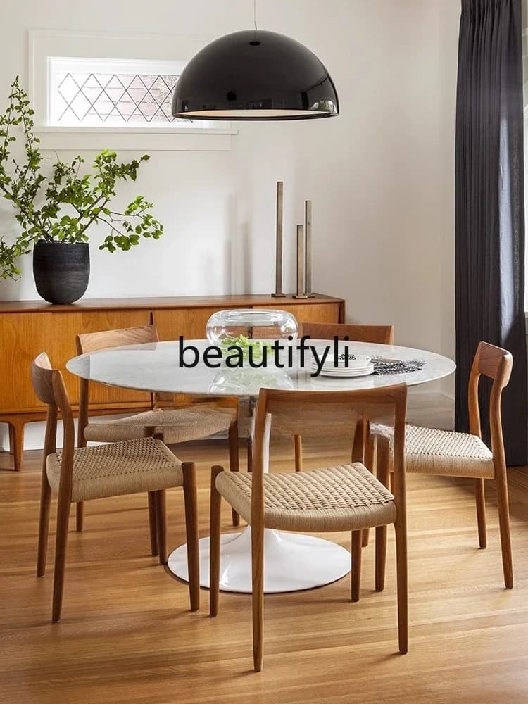X Woven Rope Dining Chair Small Apartment Retro Desk Home Use Homestay Rattan Single Chair