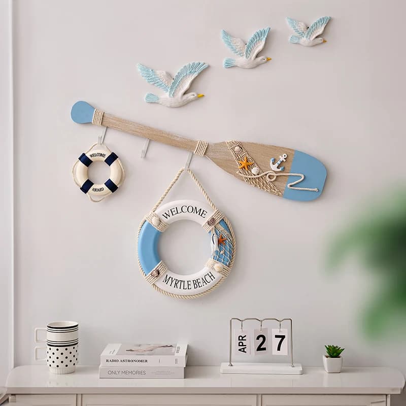 Coastal Oar Decoration Hook Mediterranean Style Hanging Decor for Children's Room Entrance Key Hook Retro Living Room Pendant