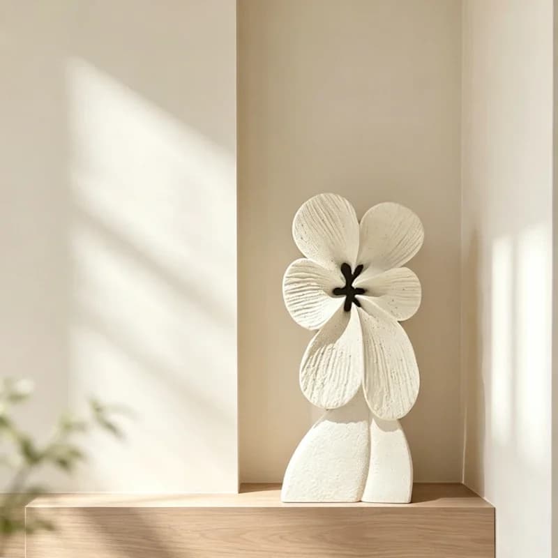 Flower Resin Sculpture Decor Wabi Sabi Textured Art Statue Minimalist Tabletop Ornament for Home Villa Hotel Showroom Decoration