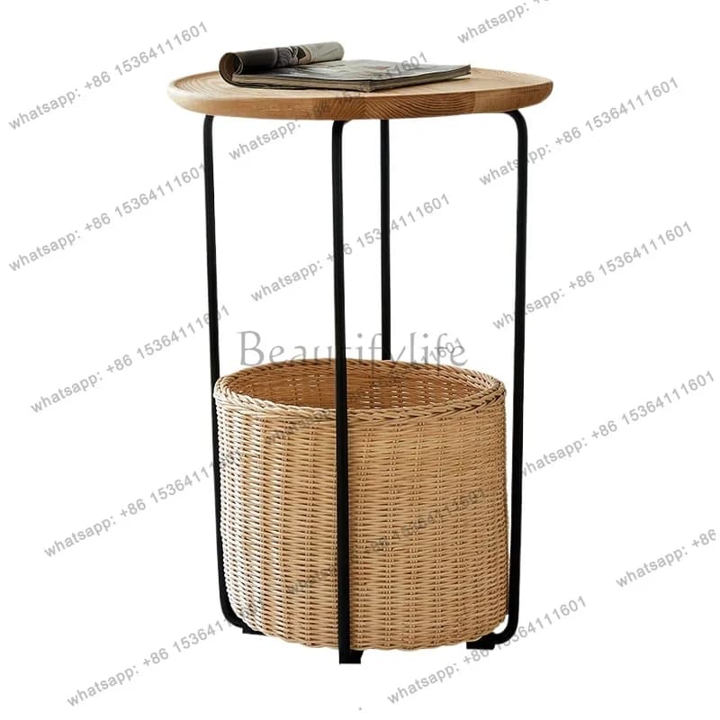 Nordic small apartment solid wood coffee table combination double-layer complete household tea table
