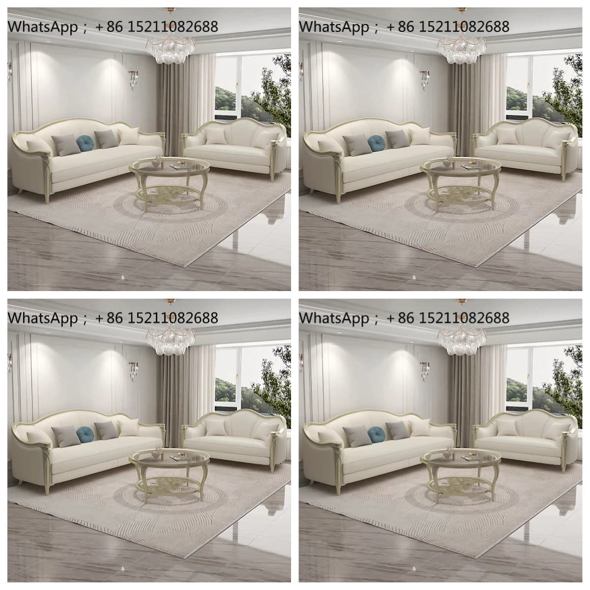 LLY light luxury solid wood modern living room three-person sofa villa straight row ingot sofa