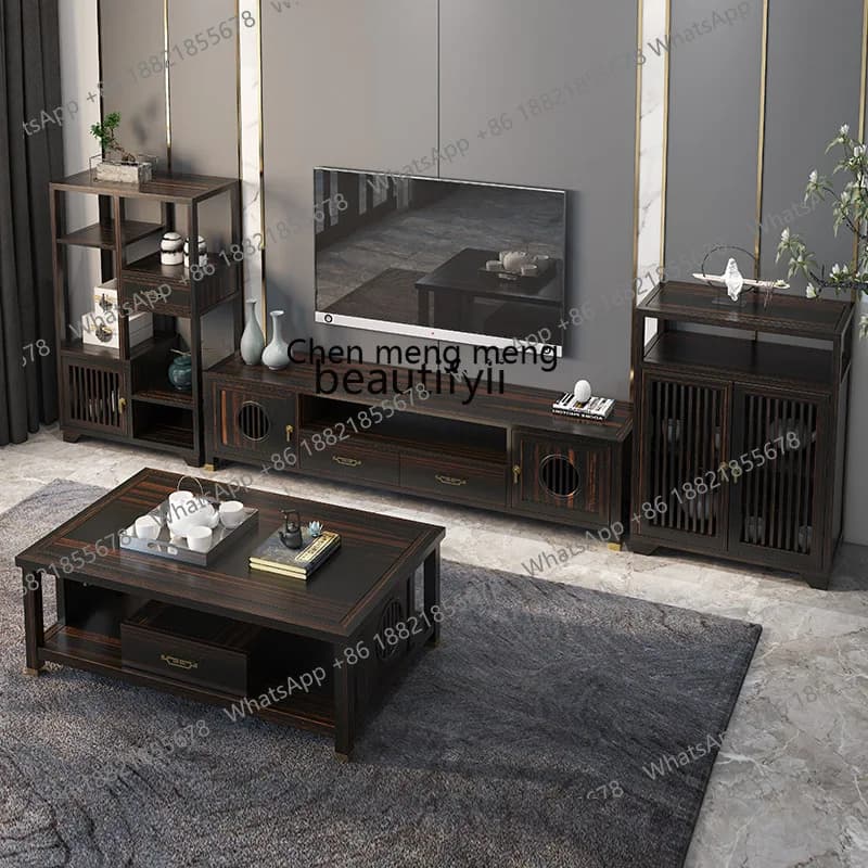 X New Chinese all-solid wood TV cabinet, living room storage TV, storage floor cabinet