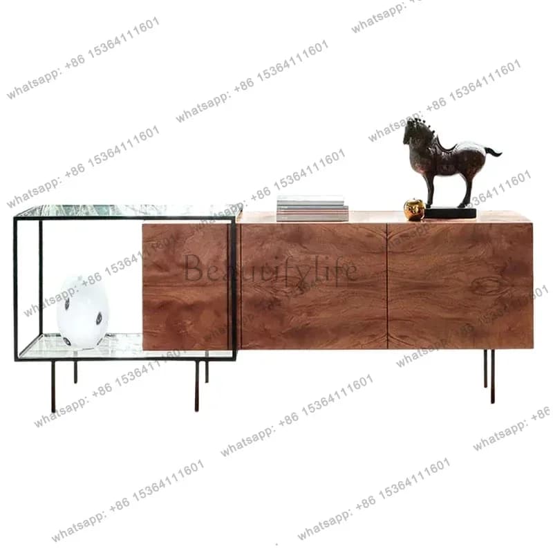 YJ  Modern simple solid wood TV cabinet Nordic light luxury living room TV cabinet Italian minimalist side cabinet