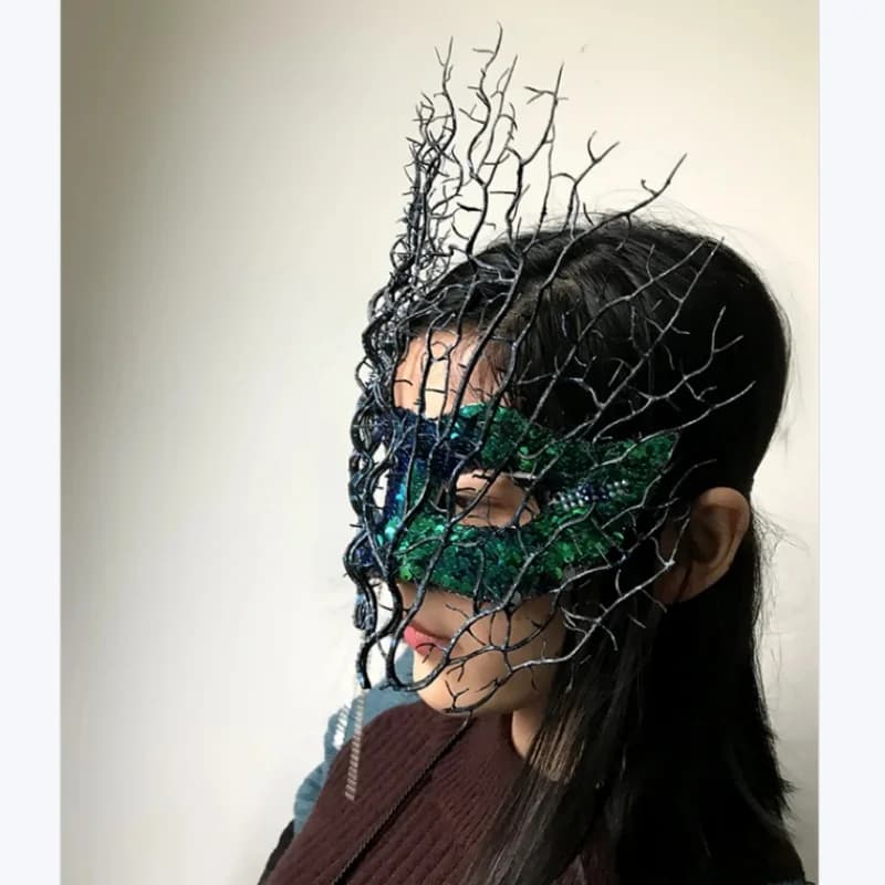 Fashion Feather Flower Colorful Lace Mask Venetian Masquerade Halloween Ball Party Tree Branches Antler Mask Cosplay Costumes