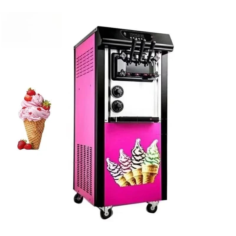 Stainless steel commercial automatic 3-flavor soft ice cream machine, convenient, practical and durable