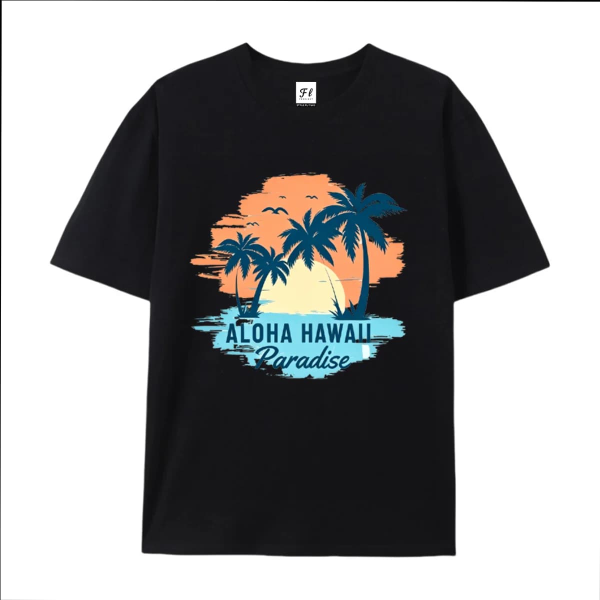 Men's Summer T Shirt Tropical Coconut Tree Sunset Print Short Sleeve Casual Loose Top Beach Holiday Vacation Crew Neck Tees