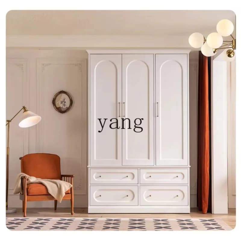 LTT French simple retro solid wood large wardrobe bedroom home door wardrobe