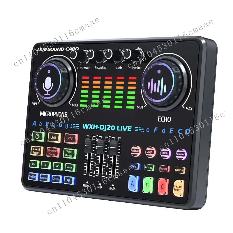 Portable Dj20 Mixer Sound Card with 48V Microphone, Suitable for Studio Live Sound Card Live Broadcast Equipment