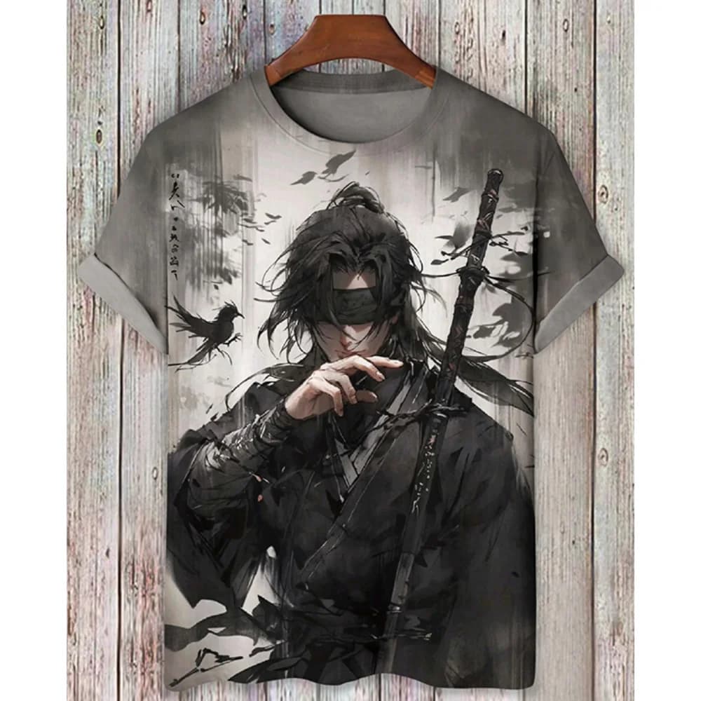 Fashion Swordsman Print Men's T Shirt Hip Hop Trend Harajuku Streetwear Casual O-neck Short Sleeve Tops Summer Oversized T-shirt