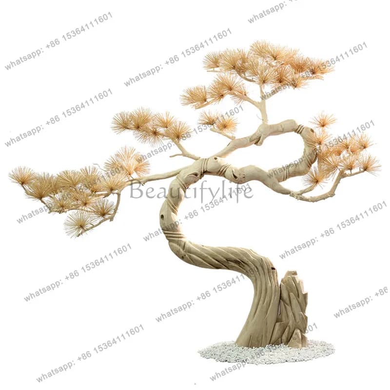 Simulated welcome pine large floor ornament solid wood carving hotel lobby soft decoration
