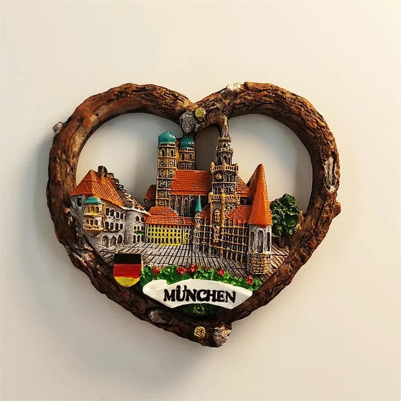 Germany Munich Three-Dimensional Heart-Shaped Building Travel Commemorative Hand-Painted Decoration Magnetic Fridge Magnet Resin
