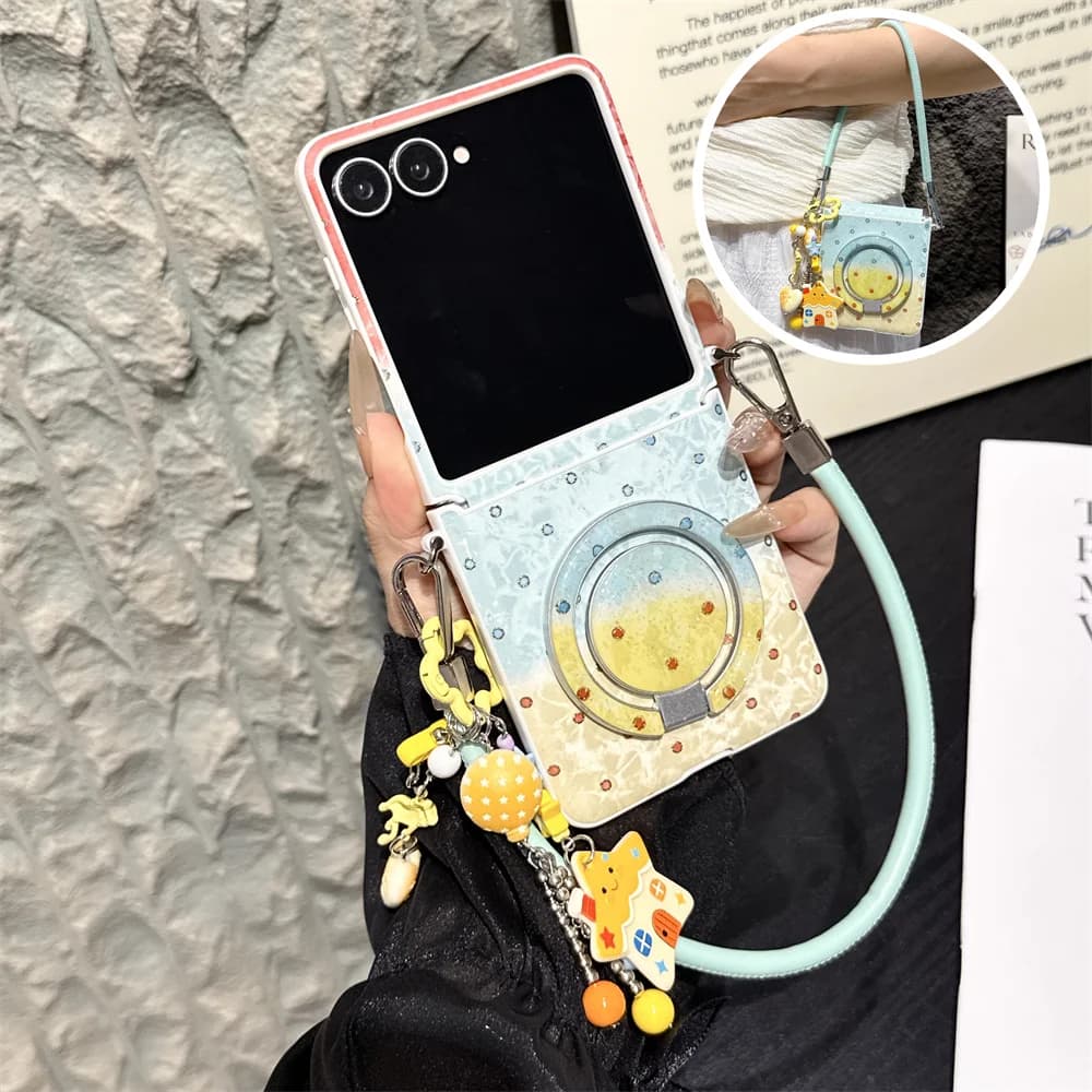 Fashion Diamond Polka Dots Magnetic Phone case for Samsung Galaxy Z Flip6 7FE Flip 8 Flip7 6 5 4 3 Cover With Rotate Stand Chain