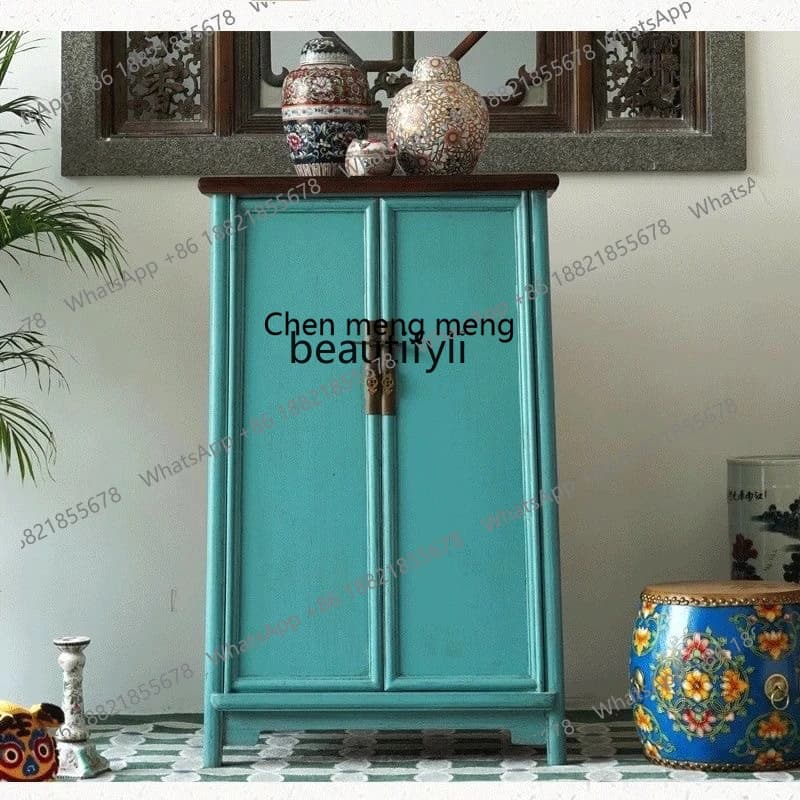 Chinese solid wood double door large capacity shoe cabinet retro and old A-shaped locker foyer entrance storage cabinet