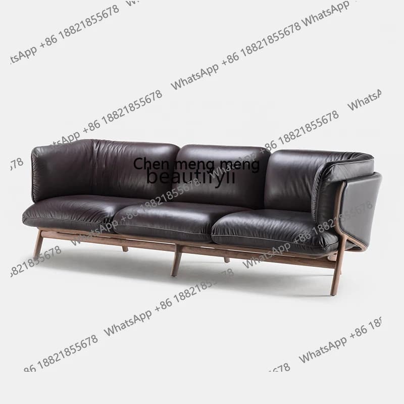 Black Three-Seat Leather Sofa Large and Small Apartment Type Living Room Home Simple Fabric Tofu Block