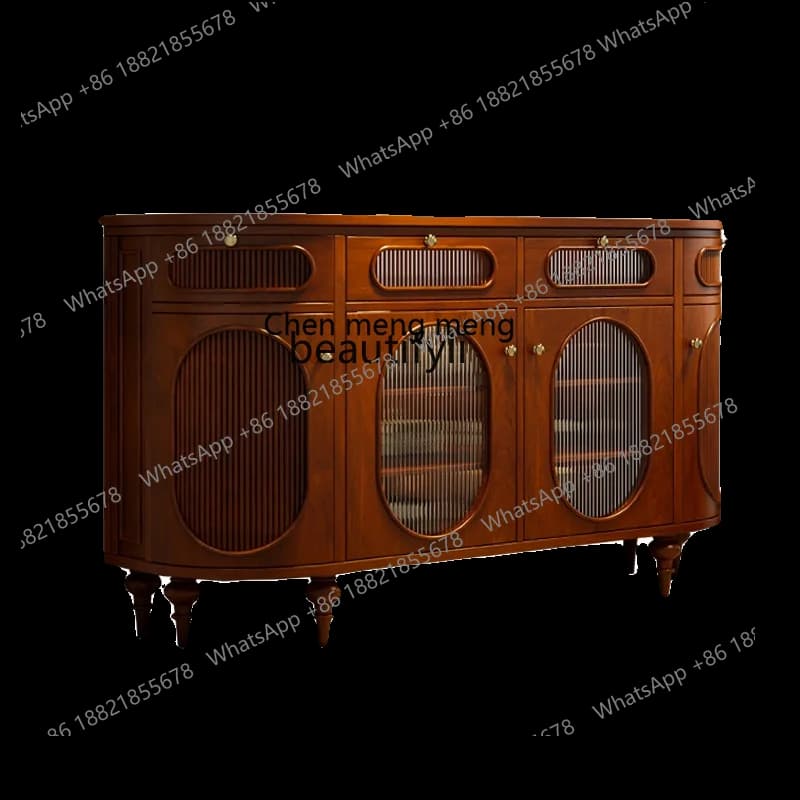 X Chinese Ancient Style Sideboard Cabinet French Wood Color Entrance Cabinet Solid Wood Home Curio Cabinet Retro Arc Storage