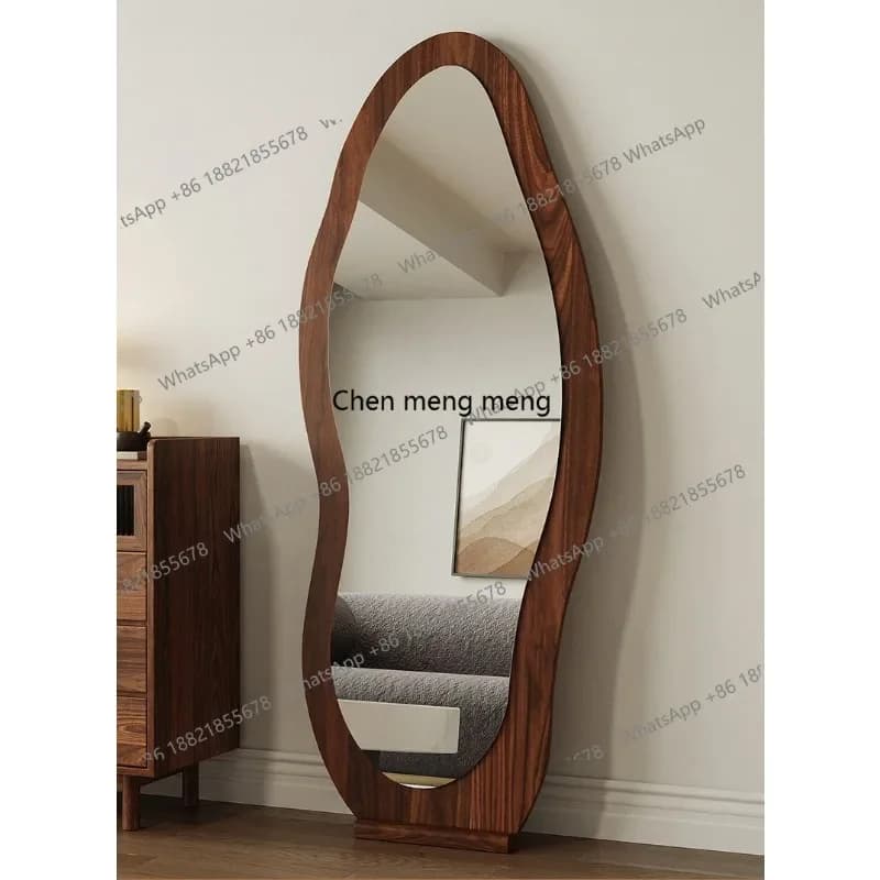 XSolid wood full-length mirror, wall-mounted floor-to-ceiling mirror in the entrance of the household bedroom