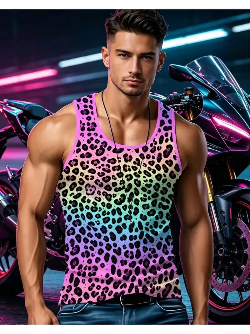 Leopard Print Tank Top Quick Drying Gym Clothing Men Vest Summer Sportswear Undershirt Harajuku Fashion Streetwear y2k tank top