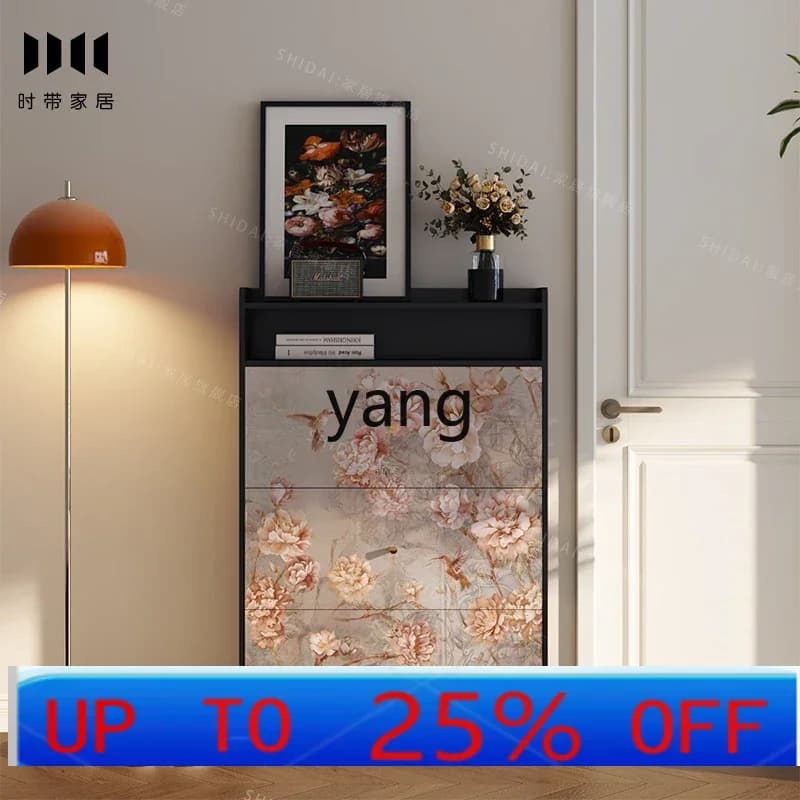 LH ultra-thin shoe cabinet household door entrance entrance cabinet retro flower and bird tipping bucket small shoe rack